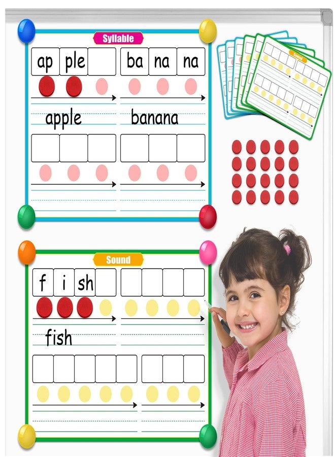 PraxiKidy Giant 16.9" x 12.7" Phonemic Awareness 6 Pack Sound Dry Erase Card,Syllable Speech Therapy Phonics Games,Science Reading Manipulative Preschool Kindergarten Classroom Teacher Supplies - Image 1